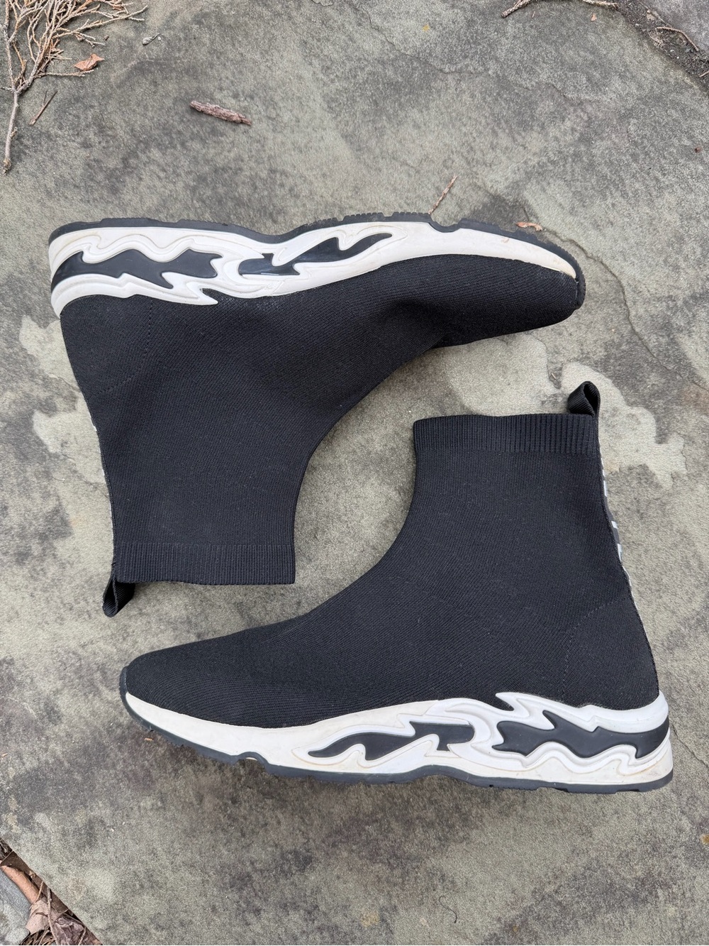 Sandro Black Knit Sock Sneakers with Wavy White Sole